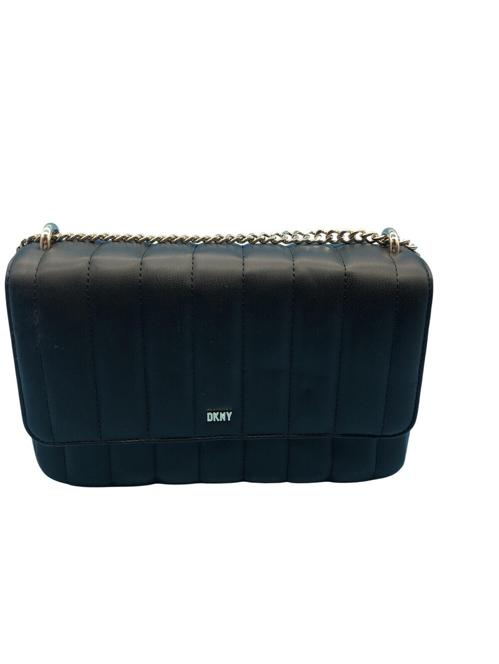 DKNY Crossbody Bag Womens Small Black Faux Leather Quilted Chain Shoulder Purse
